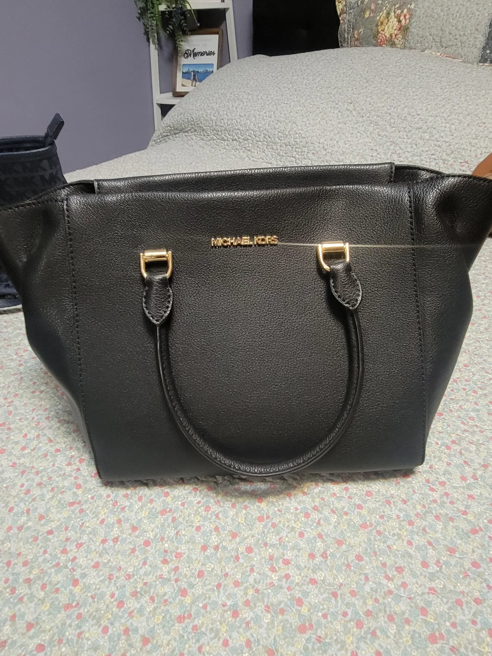 Michael Kors Black Leather Satchel with Gold Hardware